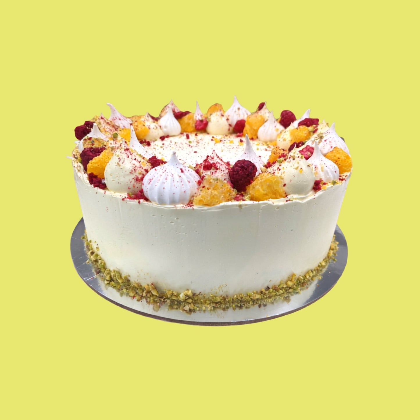 Flourless Orange and Almond Cake with Pistachio and Raspberry toppings
