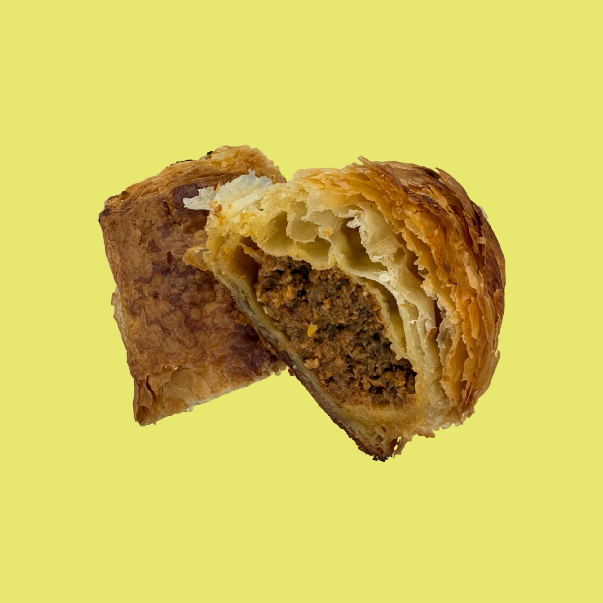 Organic Beef Sausage Roll cut open